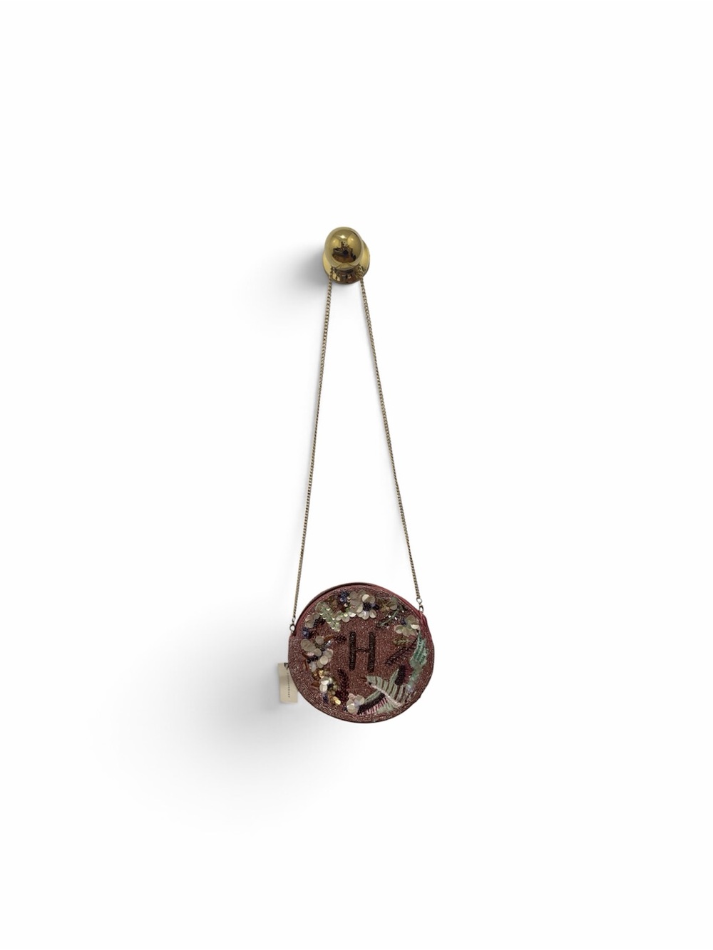 Anthropologie Beaded Round Crossbody Bag in Wine
